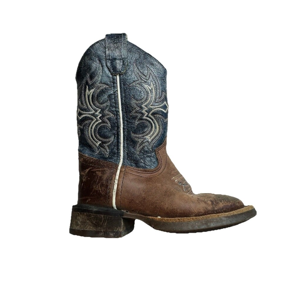 Old West/Wipe Out Blue Brown Youth Boys Leather Cowboy Boots Western Size 8.5D